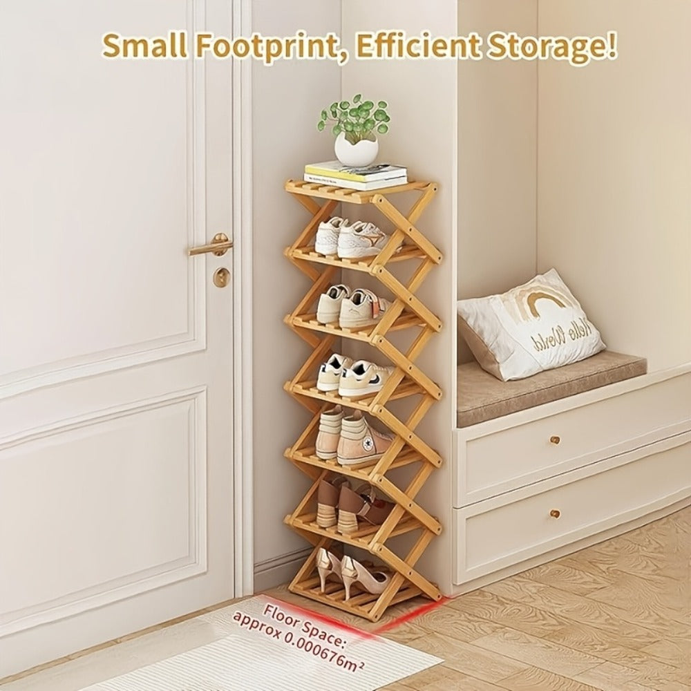 Foldable Bamboo Shoe Rack – No-Assembly Narrow Storage – main product view
