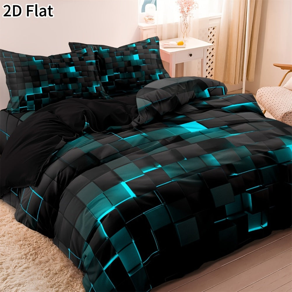 Gaming Plaid Duvet Cover Set – 3-Piece Printed Bedroom Bedding – feature reference