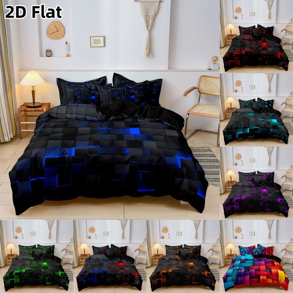 Gaming Plaid Duvet Cover Set – 3-Piece Printed Bedroom Bedding – main product view