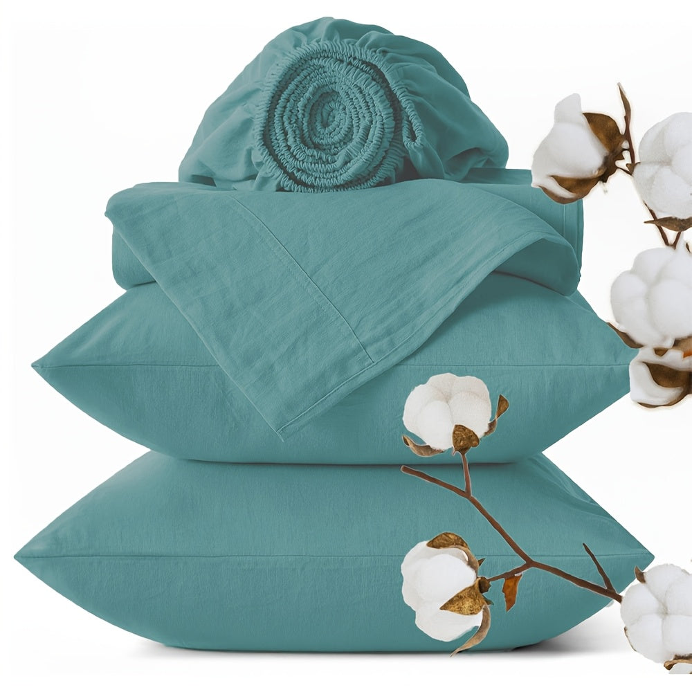 3/4pcs 100% Egyptian Cotton Sheet Set Gifts Solid Color Bedding, Extra Soft & Wrinkle-Free Sheets, 1/2 Pillowcases, 1 Flat Sheet, 1 Fitted Sheet with 16-Inch Deep Pocket,1800TC Luxury Comfort for Bedroom, Guest Room, Hotel, All-Season Use