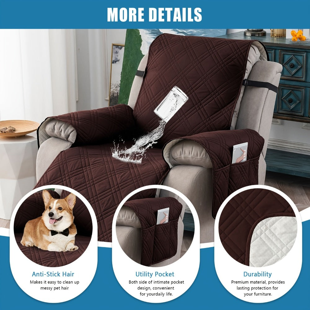 Non-Slip Recliner Chair Cover – Washable Protector with Pocket – alternate design view