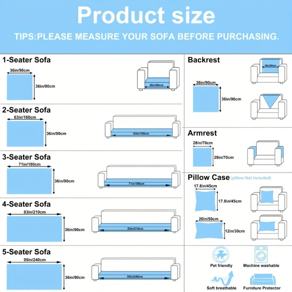 Non-Slip White Washable Sofa Cover - living room furniture protection – additional product view