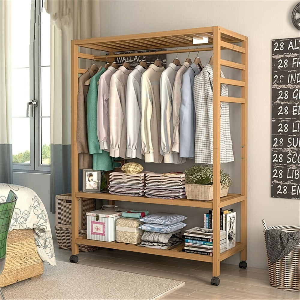 Rolling Bamboo Portable Fabric Wardrobe for organised Australian homes