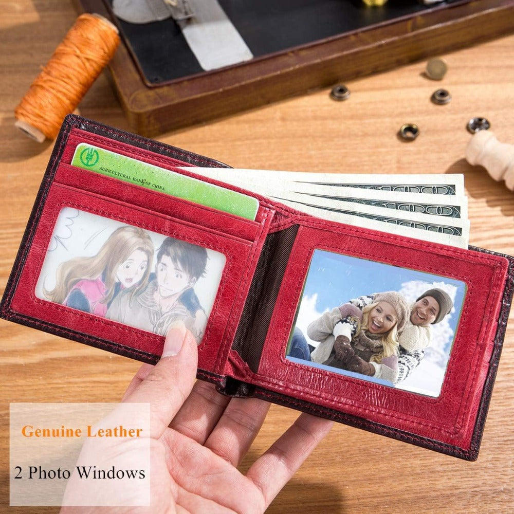 Slim RFID Leather Wallet for Men – Bifold with Dual ID Windows – alternate design view