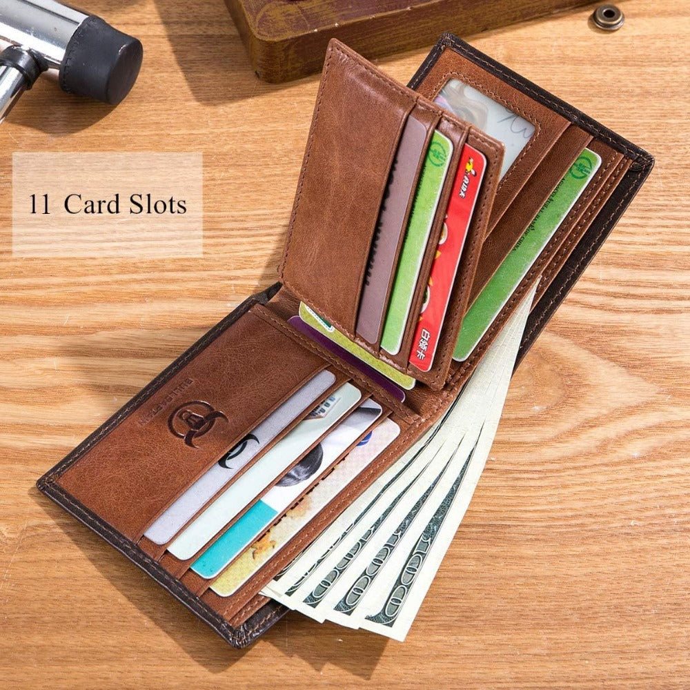 Slim RFID Leather Wallet for Men – Bifold with Dual ID Windows – design and construction details