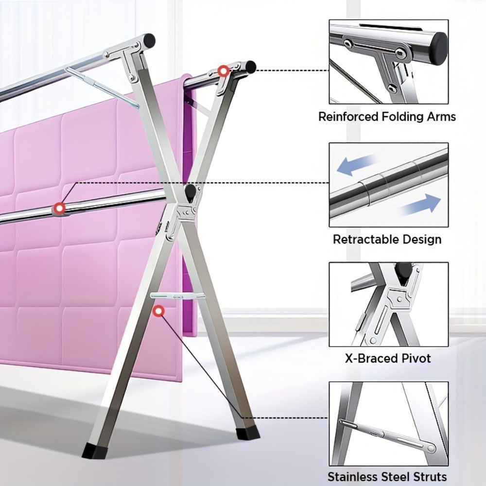 Stainless Steel Foldable Clothes Drying Rack - Adjustable – product detail angle