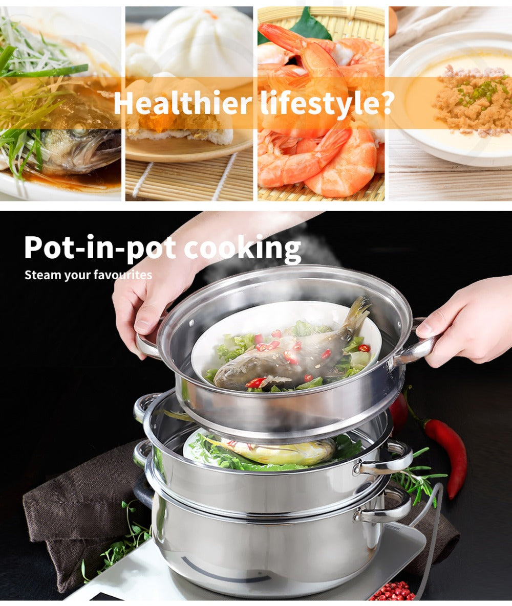 Stainless Steel Multi-Tier Steaming Pot - vegetables, seafood and – additional product view 13