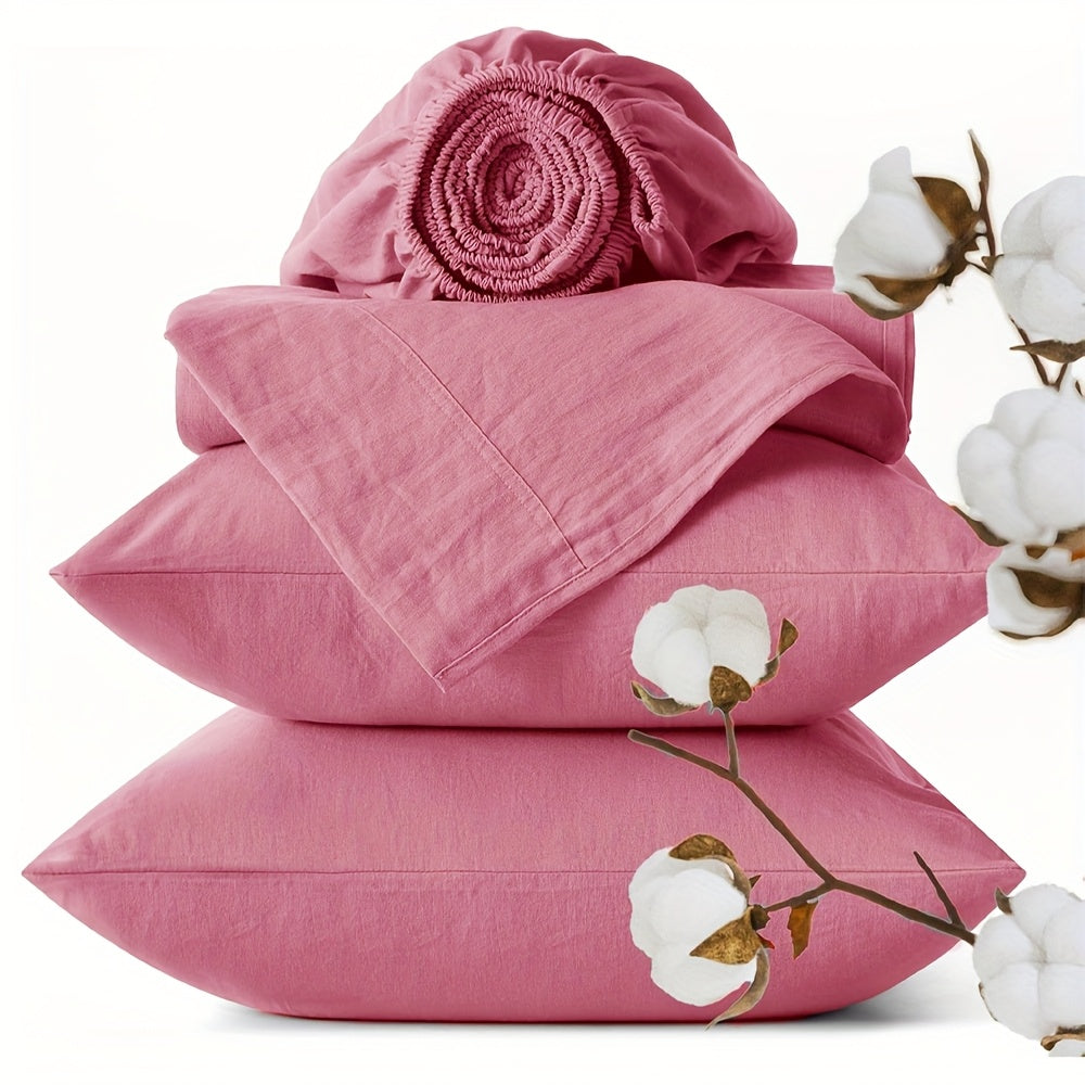 3/4pcs 100% Egyptian Cotton Sheet Set Gifts Solid Color Bedding, Extra Soft & Wrinkle-Free Sheets, 1/2 Pillowcases, 1 Flat Sheet, 1 Fitted Sheet with 16-Inch Deep Pocket,1800TC Luxury Comfort for Bedroom, Guest Room, Hotel, All-Season Use