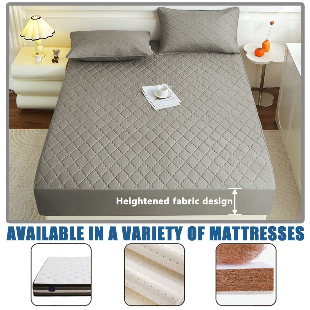 Waterproof Mattress Protector – Fitted Solid-Colour Bedding Layer – alternate product view